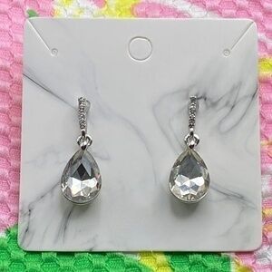 Tear Drop Earrings Rhinestones Silver Color Metal Dangle Post‎ Earrings